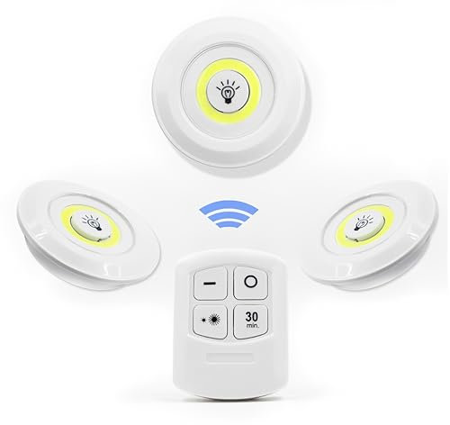 Ezonik Pack 3 Luces con mando distancia,Luces Led,Luz blanca, Luz ADHESIVAS,Inalambrico,Luces interior para Apagon,instalacion sin cables,(Pilas no incluidas) Color de luz blanca.