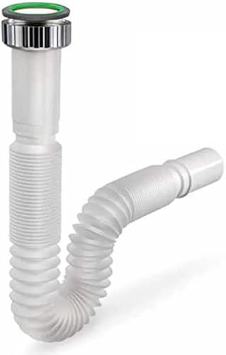 Tubo scarico jolly lavabo lavandino cucina 1'' 1'' 1/4 1'' 1/2 uscita 32 40 mm flessibile con ghiera in metallo + guarnizione lunghezza 32 cm max 77 cm in pvc (1'' ingresso 32 mm uscita)