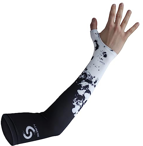 Selerity Gaming Arm Sleeve PC Sport open glove thumb hole compression esports gamers sleeve Paints Spray, White Black, Medium