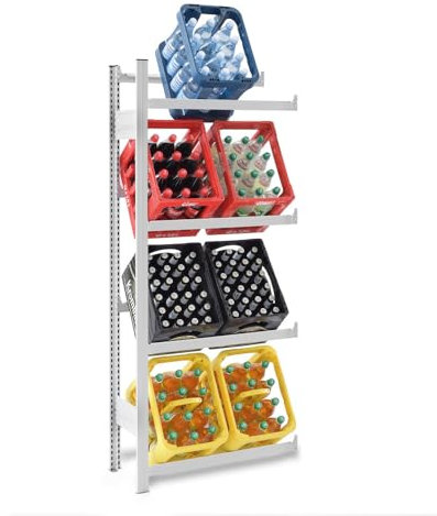 PROREGAL Getränkekistenregal Stecksystem | Anbauregal | HxBxT 175x75x30cm | Fachlast 100kg | 4 Ebenen für 8 Getränkekisten | Lichtgrau
