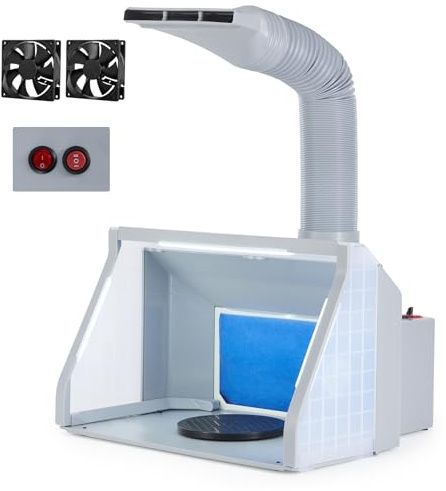 CO-Z Airbrush Kabine Absauganlage 4m³/min Klappbare Lackierkabine Zweistufenschalter, Doppellüfter mit LED-Leuchten 19cm Drehteller Spritzkabine 1,7m Entlüftungsschlauch für Modellbau Lackierarbeiten