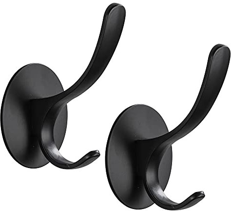 GERUIKE Colgador Toalla Baño Adhesivo Doble Gancho Pared para Colgar Albornoz Toallero Ducha Perchas Adhesivas Fuertes 20KG(MAX), Accesorios Baño sin Taladro Acero Inoxidable Negro Mate 2 Piezas