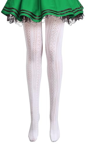 BOFUNX Medias para Mujer Calcetines Medias Blancas de Malla con Diseño Trenzado para Trajes Tradicionales Bávaras Oktoberfest Fiestas Carnaval Cosplay Halloween para Mujeres Niñas