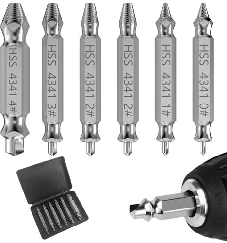 Lixiluxia 6 Pièces Extracteur de Vis, Extracteur de Vis Casse, Lot d'Extracteurs de Vis Professionnels, Kit Extracteur de Vis Conception à Double Extrémité, Endommagé Vis Extracteurs pour Enlever Vis