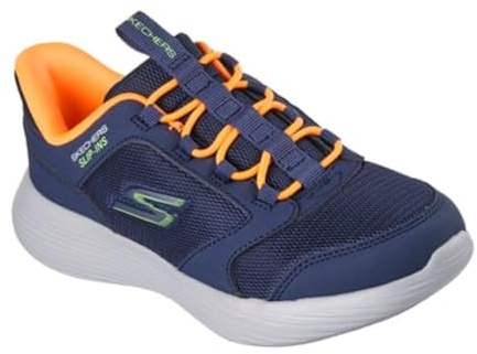 Skechers Garçon Go Run 400 V2 Turbo-Brisk Slip-In ENTRAINEUSE, Navy Synthetic / Textile / Orange & Lime Trim, 29 EU