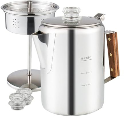 Quystetes Caffettiera Percolatori da Caffè Piano cottura per Acciaio Caffettiera All'aperto 9 tazze