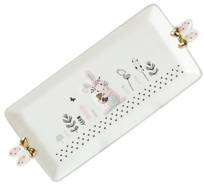 Ciieeo Assiette Céramique Motif Lapin Plateau à Desserts Pour Maison Plat à Dîner Décoratif