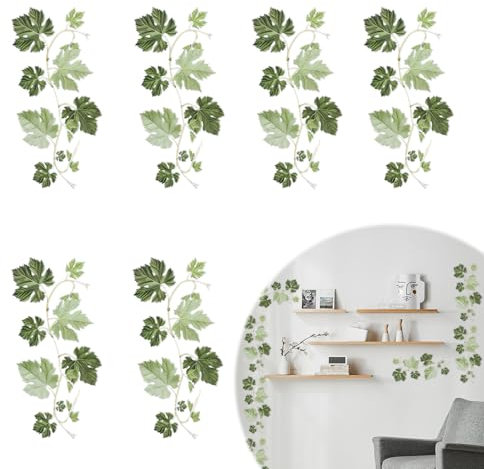 Lot de 6 autocollants muraux en forme de lierre pour décoration de la maison, feuilles vertes et vigne pour chambre à coucher, salon, bureau, décoration murale amovible