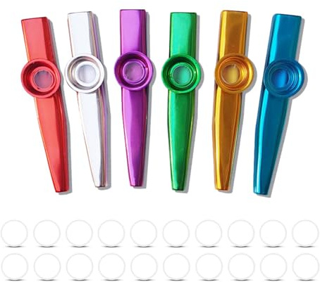 6 Pcs Kazoos Instrument with 20 Flute Membranes,Exquisite Multipack,Metal Musical Instruments,Good Companion Gift for Guitar,Ukulele,Violin,Piano,Great for Music Lovers Kids Instrumental Accompaniment