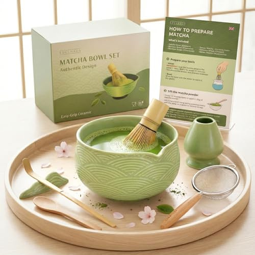 EDELHAUS Matcha Whisk Set, 7 Pcs Matcha Kit with Bowl - Green Mist