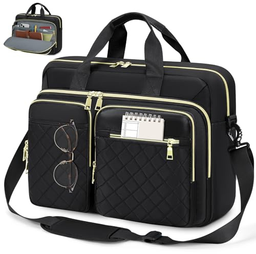 RAINSMORE Borsa Porta PC 15.6 Pollici Borsa Lavoro Donna Impermeabile Borsa Computer Grande Borse Messenger Porta Documenti per Ufficio Università Insegnant Nero
