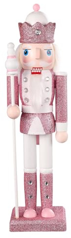 MAGICLULU 12in Wooden Christmas Nutcracker Pink Nutcracker Soldier Figures Pink Wooden Ornaments for Christmas Party Decoration