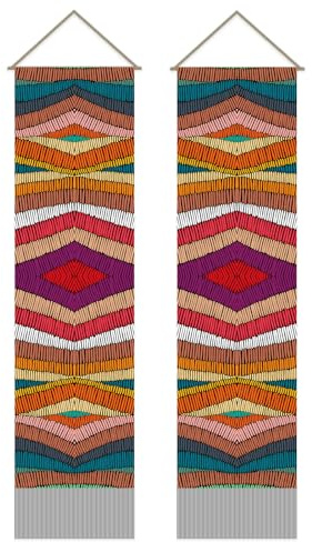 SUPERDANT 2 Pezzi Colorful Stripes Arazzo Tappeti Boho con Frange Stampa Arte Coperta Parete Lunga Appendere per Soggiorno Camera da Letto Dormitorio Sfondi Decorazioni