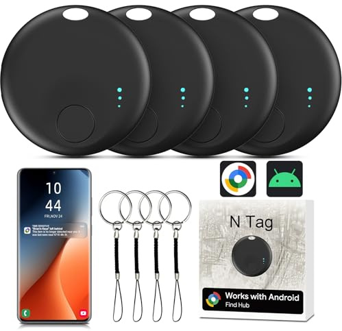 Air Tracker for Android, Air Tracker-4 Pack Android, Bluetooth Tracking Tag Compatible Google Find Hub App, Smart Tracker Key Finder for Key Wallet Bag Luggage - Black