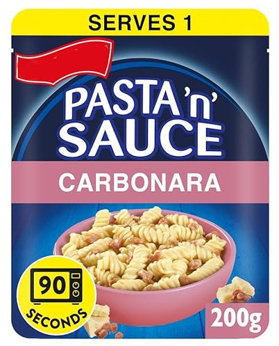 Pasta 'n' Sauce Carbonara Microwave Ready Meal, 200g, Serves 1, 90 Seconds, No Artificial Colours or Preservatives
