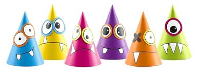 PartyDeco - 6 bunte Kegelmütze, personalisierbar, Monster