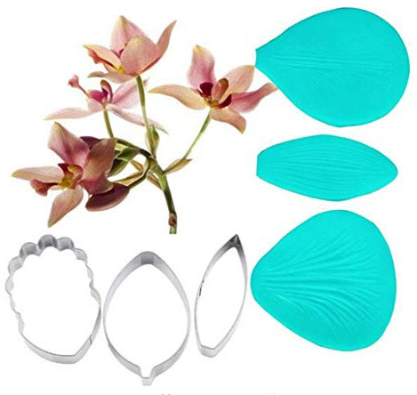 Fiore Foglia Petalo Venatore Taglierino Silicone Stampi Acciaio Inox Ripieno Set, Decorazione Dolci Toosl Coltello per Biscotti Cottura, Teglie e Sugarcract Cioccolato Gumpaste Torta - Orchidea