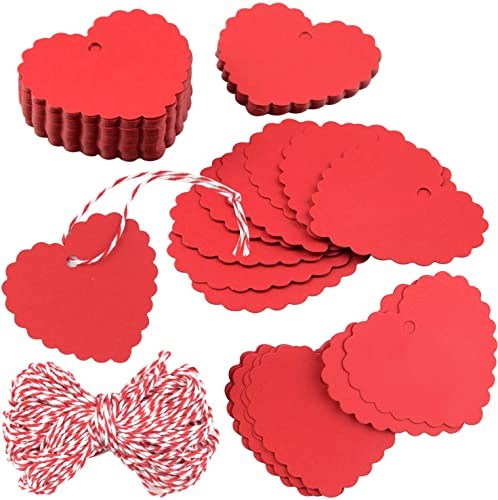Hsthe Sea Etiquetas de regalo de San Valentín, 100 unidades, con forma de corazón, papel kraft con cadena para envolver regalos de boda, fiesta, etiqueta colgante
