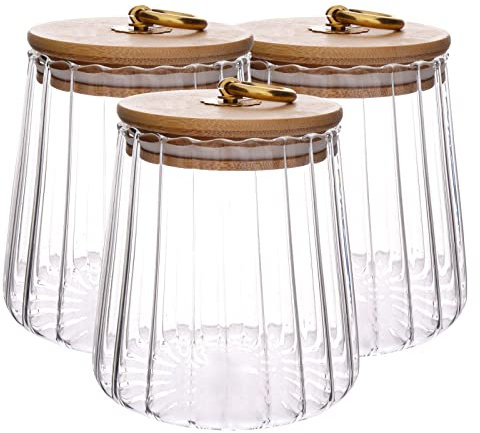 MIVIDE 3PCS 630ML Clear Glass Storage Jar with Bamboo Lid, Tea Coffee Sugar Canisters Set, Glass Jars Airtight for Tea Coffee Sugar Sweet Cookie