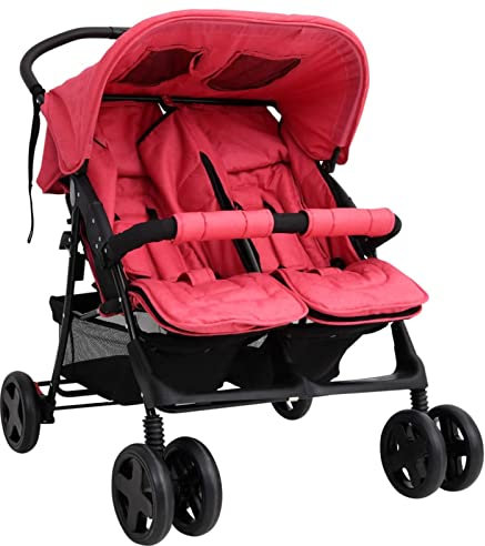 Tidyard Geschwisterwagen Doppelkinderwagen Zwillingskinderwagen Zusammenklappbar Zwillingswagen Kinderwagen Babywagen Baby Kinder Buggy Zwillingsbuggy Kinderbuggy Reisebuggy Rot Stahl