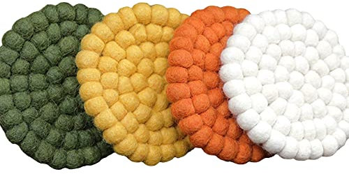 Posavasos de fieltro de lana, juego de 4 posavasos de bola de fieltro para tazas, vasos, café y té, 10 cm