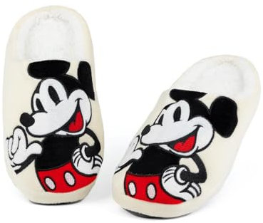 Disney Mickey Mouse Damen Hausschuhe | Winter Weihnachten Feiertag Clubhaus Charakter Merchandise Geschenk | Graue Marl Pantoletten für Damen | Gemütliche Indoor-Schuhe, weiches Futte