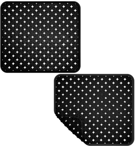 2 Pack Kitchen Sink Mat Plastic Protect Mat PVC Eco-friendly Adjustable Stainless steel/Porcelain Dish Drying Pad Protector for Bottom of Kitchen Sink, 12.2 x 10.8 Inches (Black)