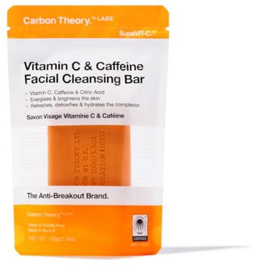 Carbon Theory Vitamin C Face Wash Bar Facial Cleansing Bar - Brightens & Evens Skin Tone - Vitamin C Cleanser with Caffeine & Citric Acid - Vegan Face Wash for Spot Prone Skin - SupaVIT-C, 80g