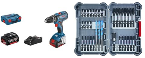 Bosch Professional GSB 18V-28 - Taladro percutor a batería (2 baterías x 4,0 Ah, L-Boxx) + 35x Set Pick and Click para taladrar y atornillar (Impact Control, Accesorios Taladro Atornillador)
