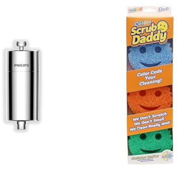 Philips Water - in-Line Shower Filter, Reduces Chlorine by up to 99%, Easy to Instal & Scrub Daddy Colors, Sponge Scrubber Multipack, Dish Sponges for Washing Up