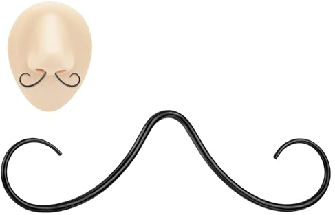 Telooco Anneau de Nez de Barbe 16G Piercing de Septum Nasal Noir Piercing de Nez Hypoallergénique Barbe Anneau de Septum Nasal Bijoux de Perçage Crochet de Perçage de Septum Nasal