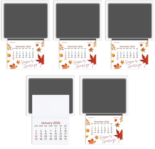 Glenmal 5 Pack 2026 Peel and Stick Calendar 2-in-1 Car Calendar Wall Sticker Decal with Blank Clear Pocket and Adhesive Backing for Business Cards Auto Car Truck Laptop Fridge