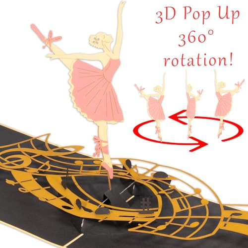 LINPOPUP® Biglietto Pop Up Ballerina – Buono 3D per visite teatrali, confezione per soldi, concerti, opera, biglietto di compleanno, buoni teatri, carte di denaro per balletto, lezioni di danza, N120