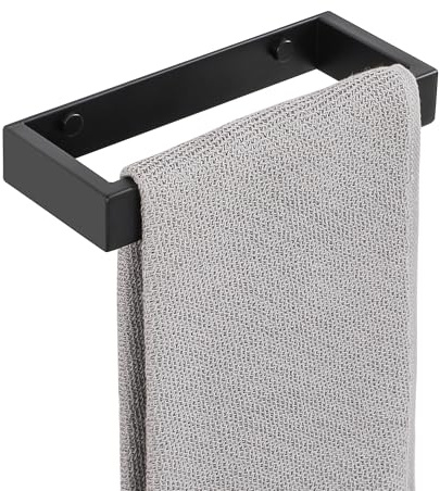 SAYAYO Hand Towel Holder Wall Mounted Black Towel Rail Self Adhesive & Screw Bathroom Towel Ring 20CM SUS304 Stainless Steel