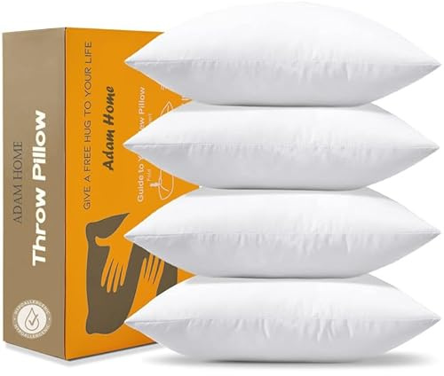 Adam Home Cushion Inserts 60cm x 60cm (24 x 24 inches) Hypoallergenic Fluffy White Cushion Inner, Perfect Hollowfibre for Sofa Cushion Pads (Pack of 4)