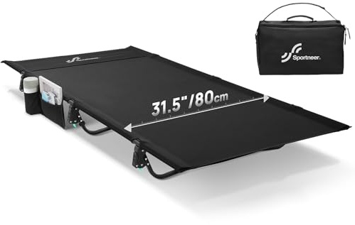 Sportneer Lit de camping : lit de couchage compact extra large de 80 cm avec poche latérale – Lit pliant léger pour le camping, les voyages, la journée de la tente, sac de transport inclus