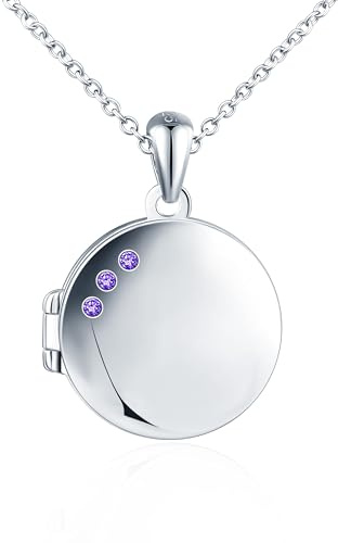 INFINIONLY Collane ciondolo con foto in argento 925 da donna ragazze Collana medaglioni con zirconi viola Ciondoli rotondi apribili creativa gioielli di moda