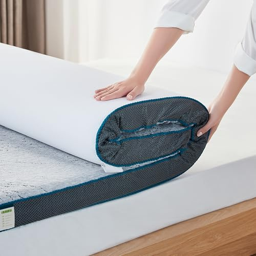 LINSY Home Surmatelas en Gel 160 x 200 cm, Hauteur 7,5 cm, en Mousse à mémoire de Forme infusée de Gel et de Charbon de Bambou, dureté H2/H3, avec Tissu en Bambou Lavable