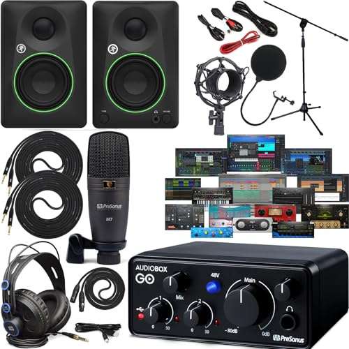 PreSonus AudioBox GO USB-C Audio Interface Creator Recording Bundle with Studio One Artist Software Pack and New CR3.5 Creative Reference Multimedia Monitors, HD7 Headphones
