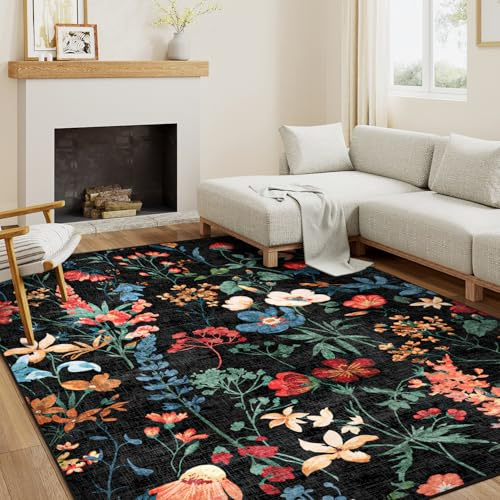 HUGEAR Modern Vardagsrum Matta 160x230cm Brun Blommönster | Tvättbar Mattor,Halkfri Rugs,Sovrumsmatta Stor Rug,Sovrum,Kort Lugg Carpets,Matsal,Kontor Carpet,Barnrum Golvmatta