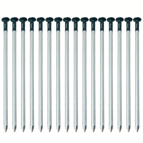 Cobenga 100 Pcs Heavy Duty Artificial Grass Nails, 5mm x 150mm Round Head Galvanised Stainless Steel Nails, Half Green, for Hardcore or Stoney Ground