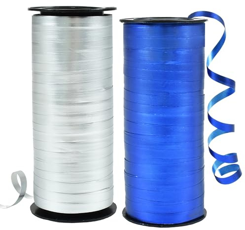 BEISHIDA Blue and Silver Curling Ribbons Balloon String Ribbons - 2 Pack 100 Yards for Gift Warppping Birthday Bachelor Party Decorations