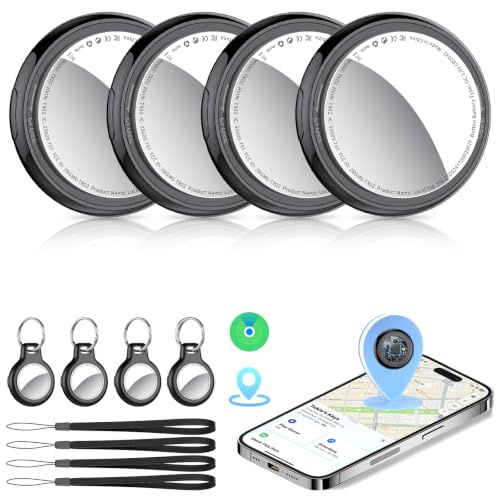 Tukio Air Tag Smart Tracker 4 Piezas (Sólo iOS), Tag Localizador Bluetooth | Buscador de Objetos Soporte Buscar Apple, Batería Reemplazable, IP67 Impermeable, Rastreador para Llaves, Mochila, Maletas
