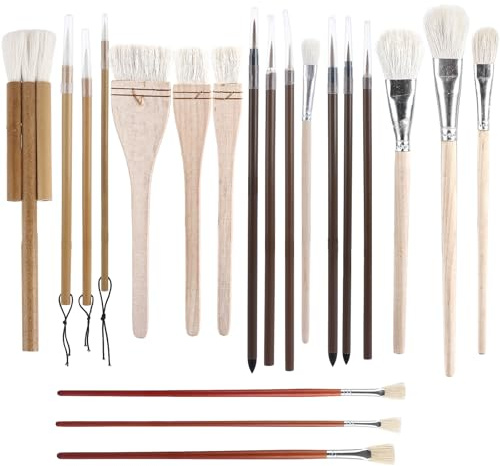 LDHHYH Pottery Glaze Brushes, 20Pcs Wood Ceramic Brushes Set, Wool Art Paintbrush Tool Watercolor Oil Acrylic Painting Brushes Set for Ceramic Glaze, Acrylic, Watercolor Painting