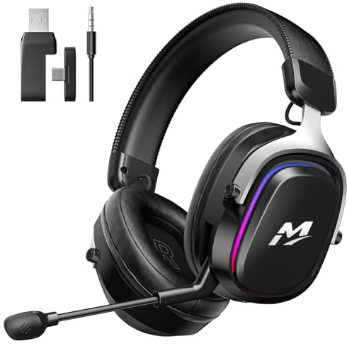 MANKIW Casque Gaming sans Fil pour PS5/PS4/PC/Switch, 2.4G & Bluetooth 6.0, Casque Gaming 7.1 Surround Sound, Microphone à Réduction de Bruit, RGB, Batterie 60+ Heures, Haut-parleurs 50 mm