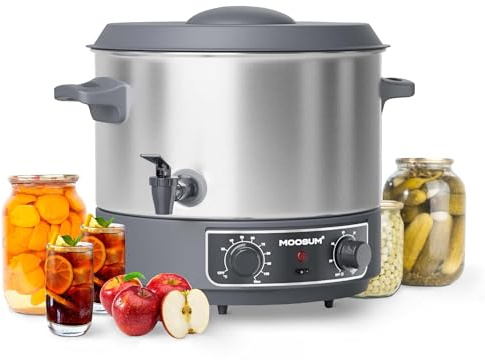 MOOSUM 19 QT Electric Automatic Water Bath Canner With Rack and Lid, Temperature Control 86-212 °F, Timer 20-120 Min, Keep Warm Function, Overheating Protection, Silver