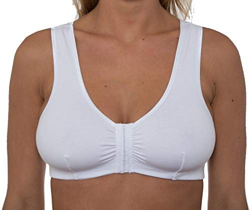 Liv Lingerie GEMM Front Fastening Cotton Rich Bra for Ladies Women Non Wired Post Surgery Soft Stretch in Multiple Colour Choices Regular to Plus Sizes Easy Open Comfort Wirefree (38, White)