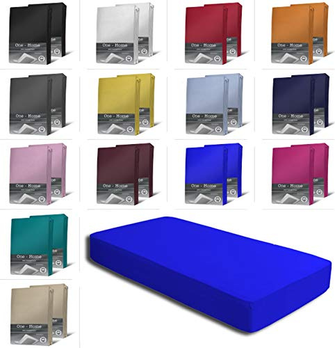 2er Set Jersey Spannbettlaken Spannbetttücher Bettlaken Spannbetttuch weiche Baumwolle mit Rundumgummizug, Farbe: Royalblau, Maße: 2er Pack 90-100 x 200 cm
