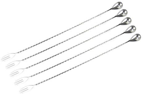 Cucchiaio per miscelazione XXL 50 cm in acciaio inossidabile 50 cm con Trident, cucchiaio da cocktail con estremità a forma di forchetta (set di 1-2 e 5 pezzi) (set di 5)