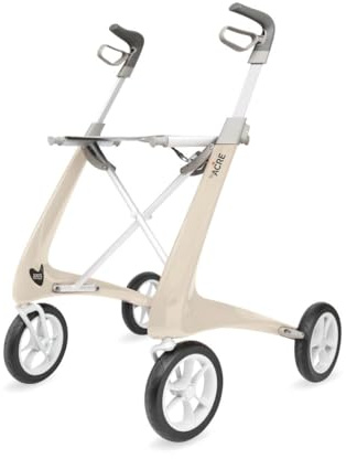 byACRE Carbon Ultralight Rollator Walker with Organizer Bag, Compact Track, 16 x 22 Seat (W x H), Oyster White